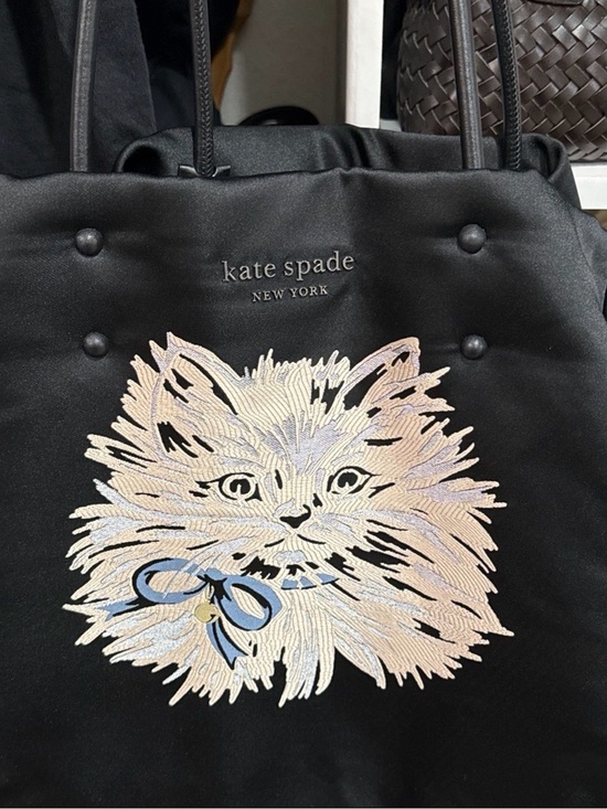 kate spade Handbags - kate spade Black Tote with Embroidered Pastel Cat Motif